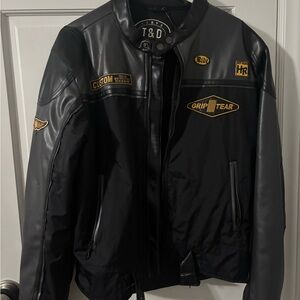 Black & Gray Men's Moto Jacket with Patch Details